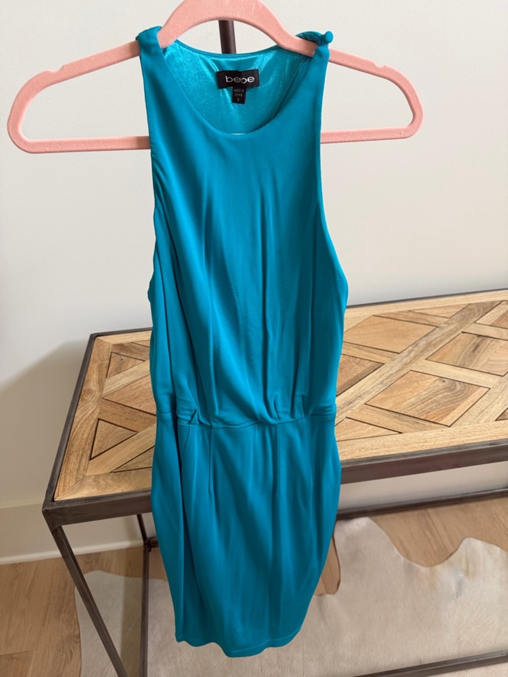 bebe Teal Knot-Shoulder Mini Dress S